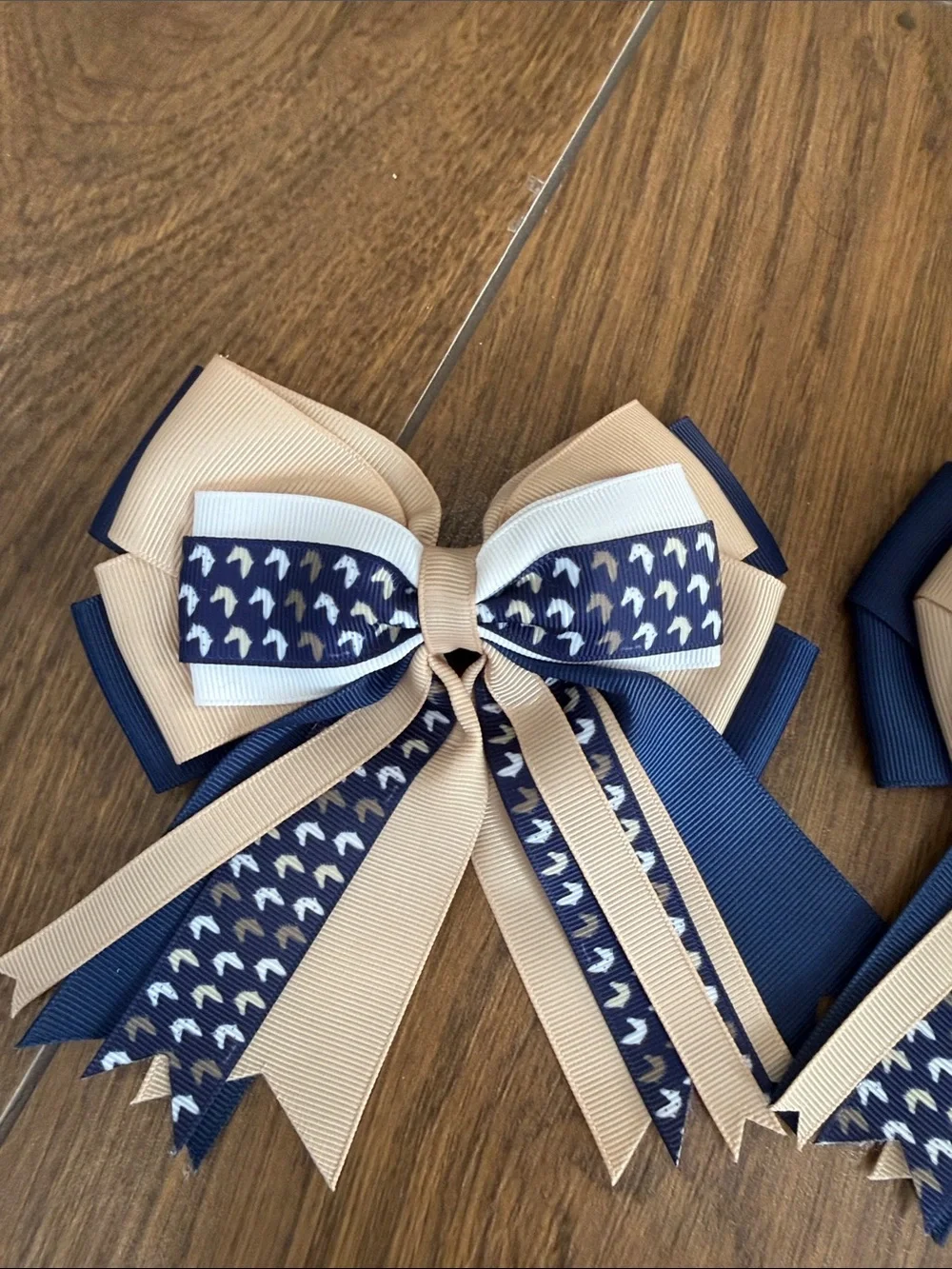 Girls Horse Show Bow Clips Navy and Cream Hair Bow Set